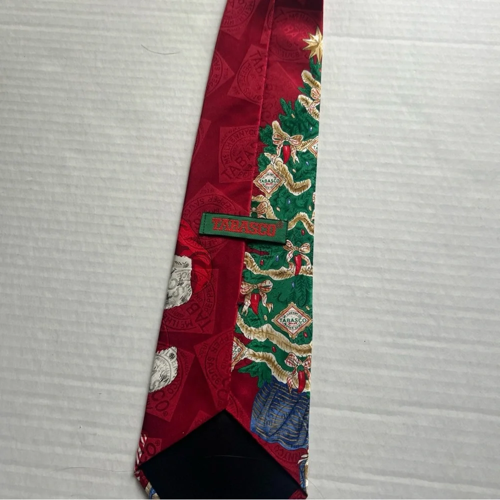 Tabasco Themed Christmas Silk Neck Tie Novelty Vintage Made in USA Holiday Party